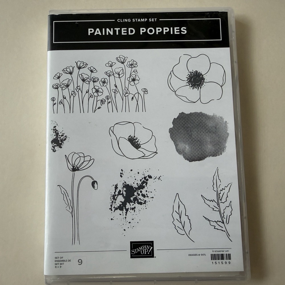Stampin' Up! Painted Poppies Cling Stamp Set 151599 Set of 9 Flowers Floral